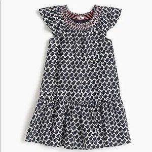 Girls' flutter-sleeve lamé dress in bird print